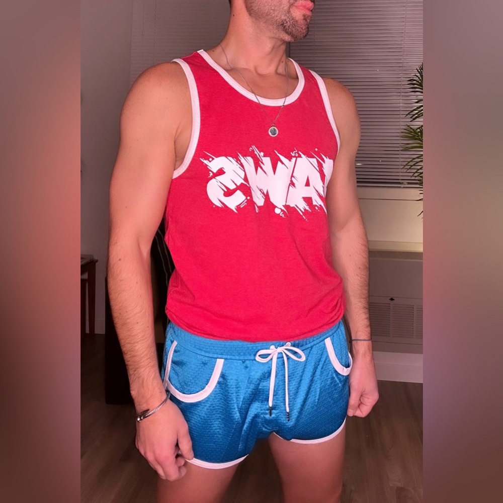 Andrew Christian | Fit Mesh Gym Sorts in Teal Blue (Small) - Picture 2 of 16